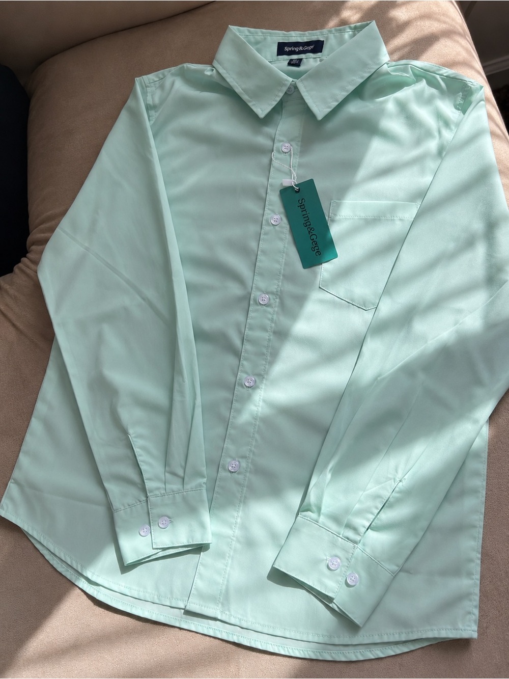 Youth Boy Mint Green Button-Down Shirt